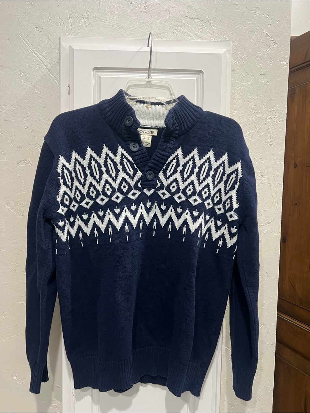 Cherokee Navy and White Nordic Knit Sweater
